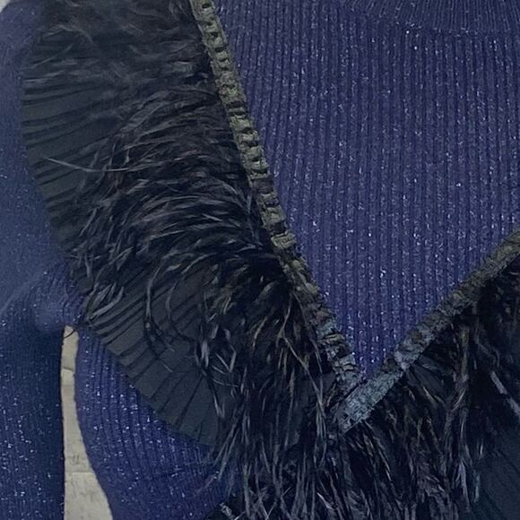 Sara Navon shimmer feather fringe sweater blue sweater with shimmer . - Picture 4 of 8
